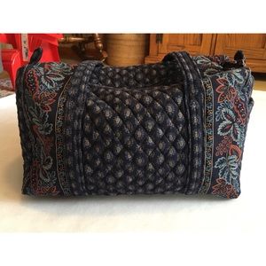 Vintage Vera Bradley Classic Navy Duffel Travel Weekender Tote Bag